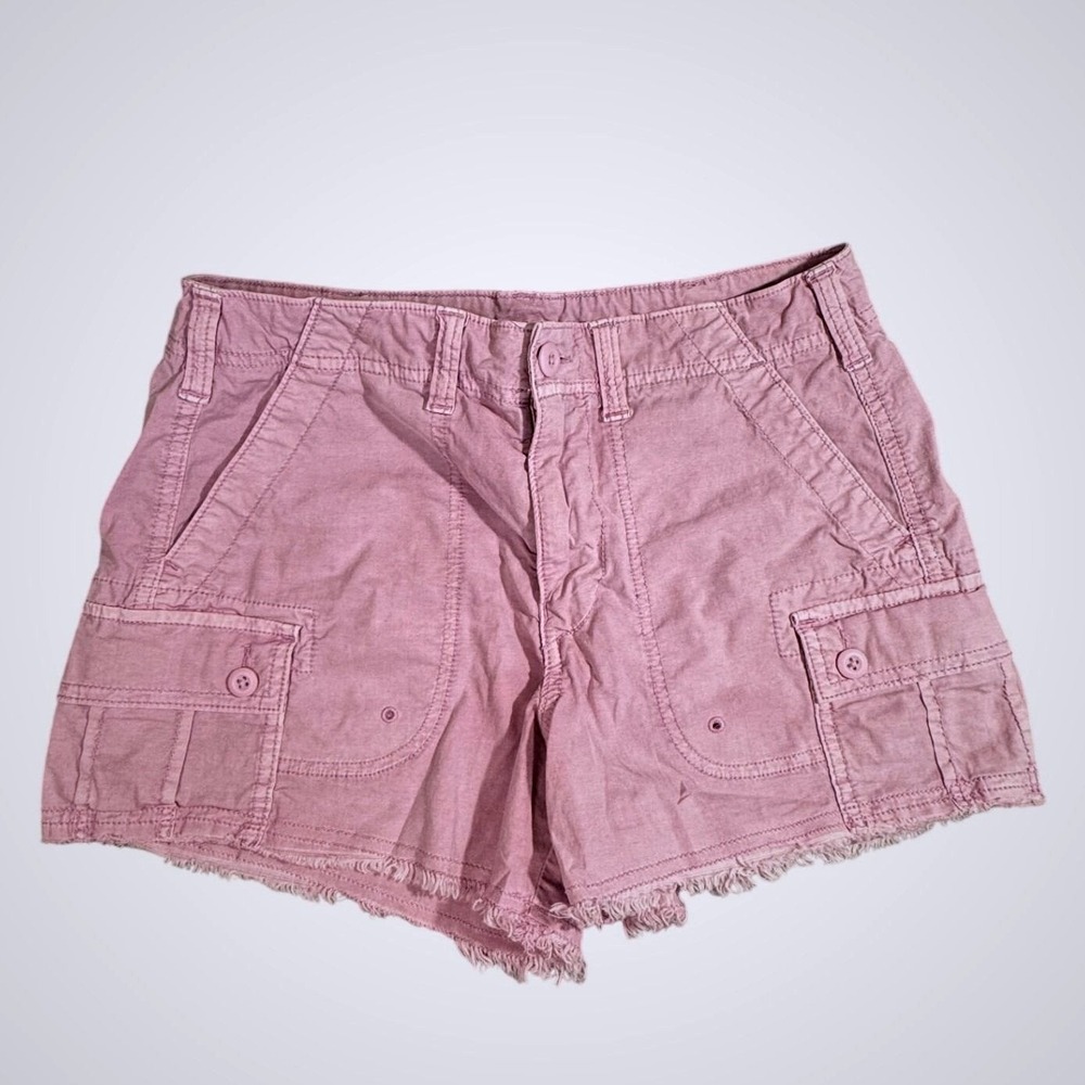 American Eagle Purple Cargo Shorts Raw Hem Stretch Size 2 Mauve Utility